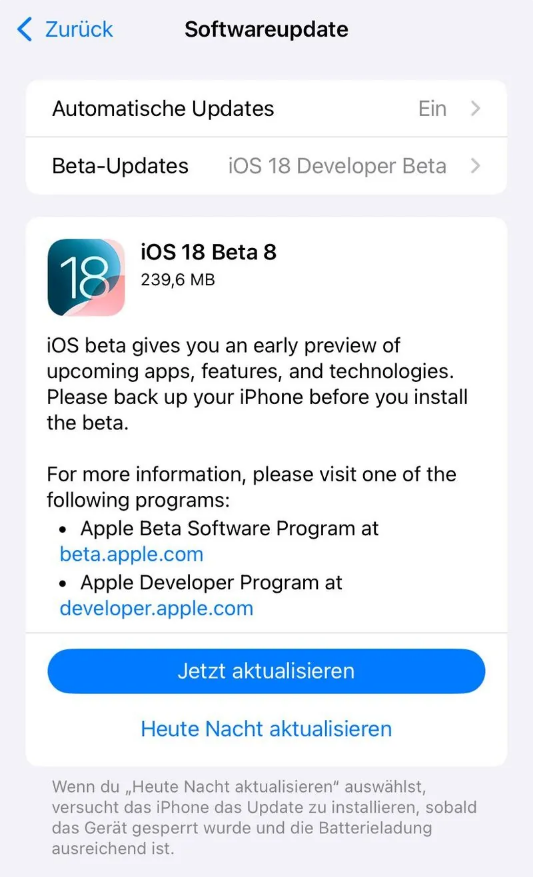 海州苹果手机维修分享苹果 iOS / iPadOS 18 开发者预览版 Beta 8 发布 